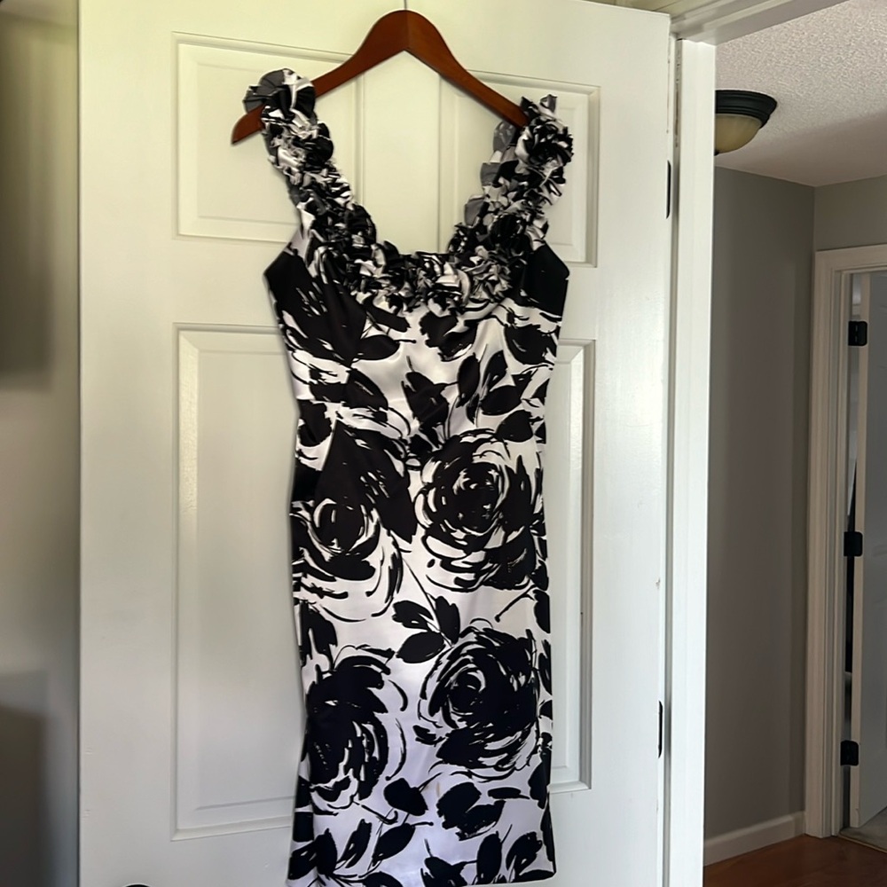 Black-and-white satin dress